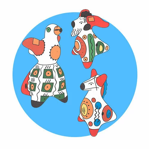 Цветной вариант раскраски дымковская игрушка козочка и козел