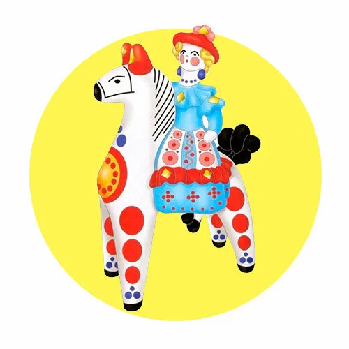 Цветной пример раскраски лошадка дымковская игрушка