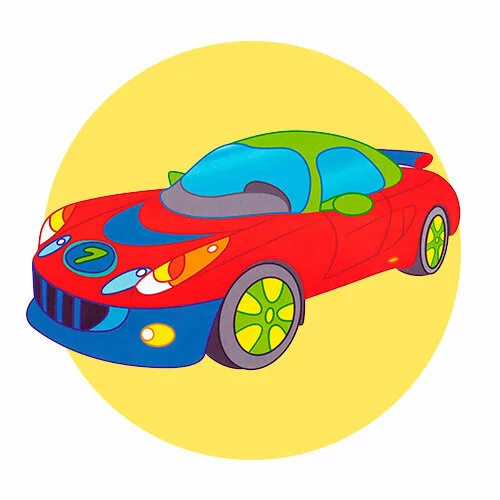 Цветной вариант раскраски гоночная машинка