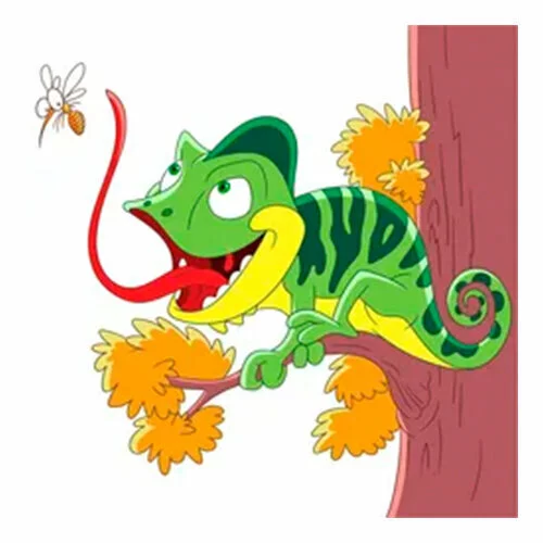 Цветной вариант раскраски хамелеон охотится