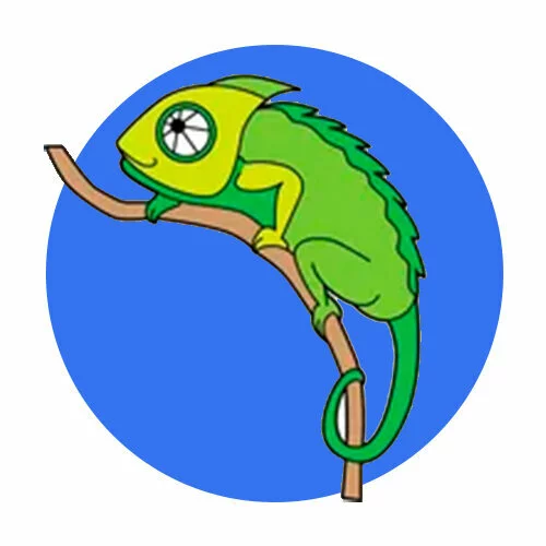 Цветной вариант раскраски хамелеон на маленькой ветке