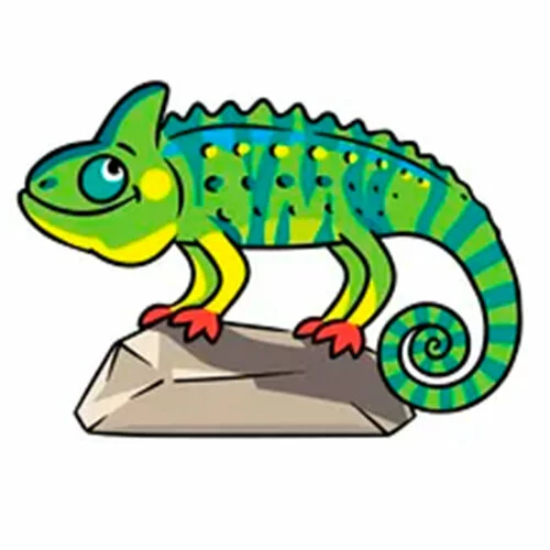 Цветной вариант раскраски хамелеон на камне