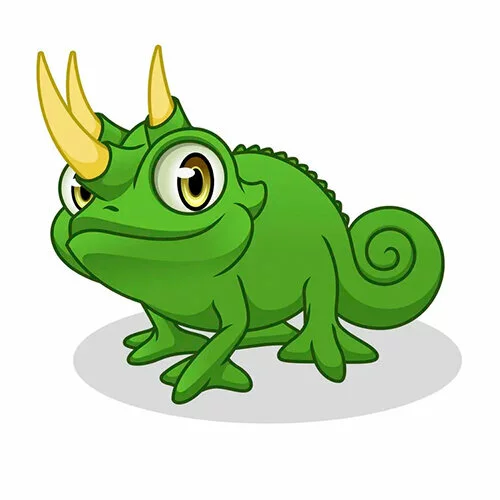 Цветной вариант раскраски хамелеон с рогами