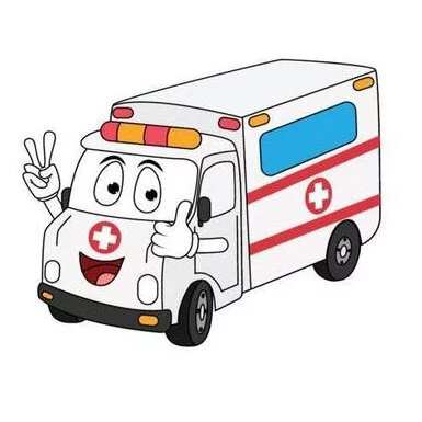Цветной вариант раскраски скорая помощь машина с глазками