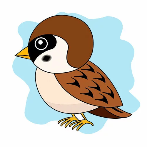 Цветной пример раскраски воробей простой