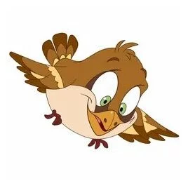 Цветной вариант раскраски мультяшный воробей