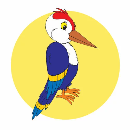 Цветной вариант раскраски хорошенький дятел