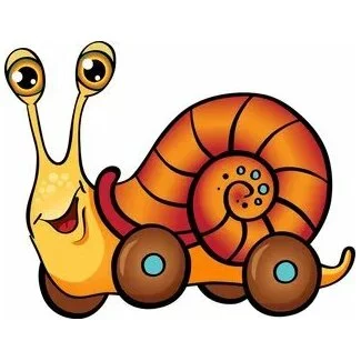 Цветной пример раскраски улитка на колесиках