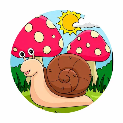 Цветной вариант раскраски улитка на природе