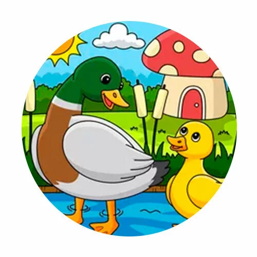 Цветной вариант раскраски мама утка утенок