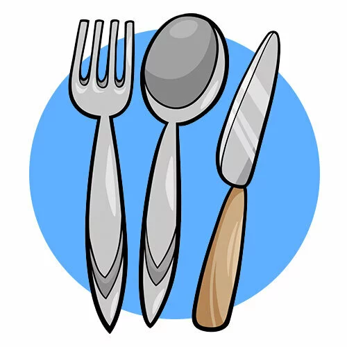 Цветной вариант раскраски вилка ложка и нож