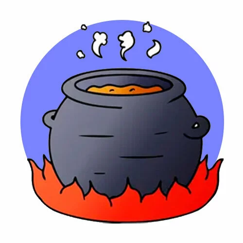 Цветной вариант раскраски чан на костре