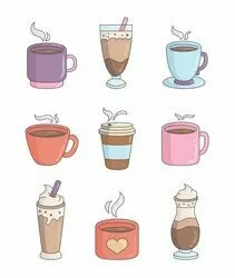 Цветной вариант раскраски набор чашек и стаканов