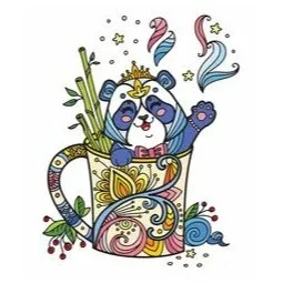 Цветной вариант раскраски мишка в чашке антистресс