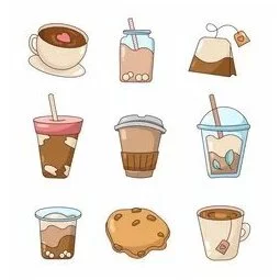 Цветной пример раскраски наклейки чашки