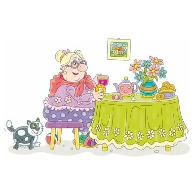 Цветной вариант раскраски бабушка стол масленица блины