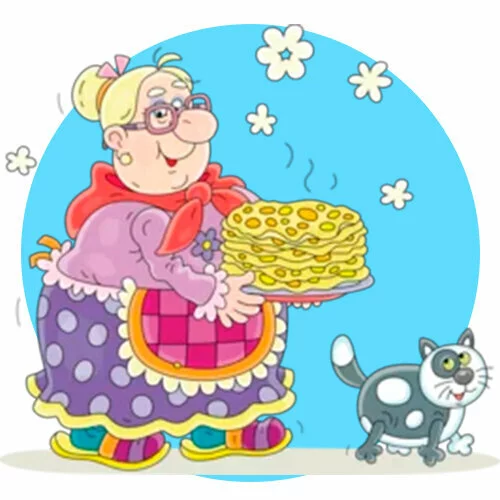 Цветной вариант раскраски бабушка блины масленица