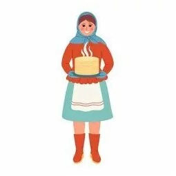 Цветной вариант раскраски русская девушка с блинами