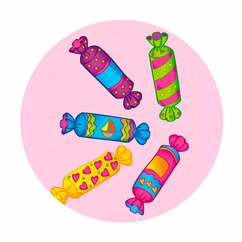 Цветной вариант раскраски конфеты вкусные