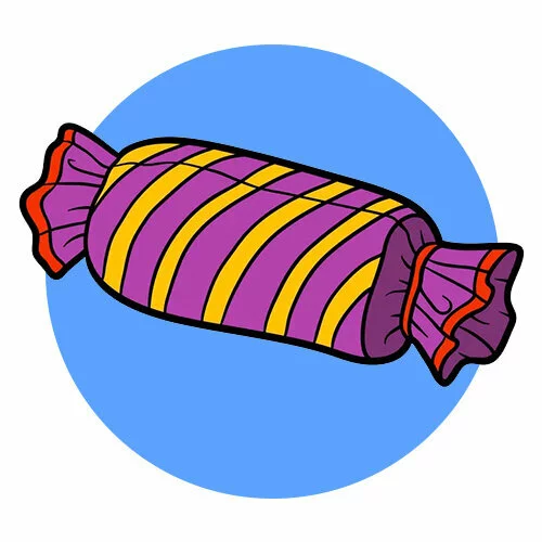 Цветной вариант раскраски нарядная конфета