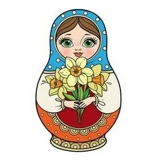 Цветной вариант раскраски матрешка с цветами