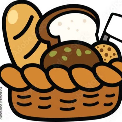 Цветной пример раскраски хлеб в корзиночке