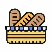 Цветной вариант раскраски батоны в корзинке иконка