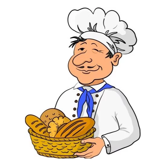 Цветной вариант раскраски пекарь и хлеб