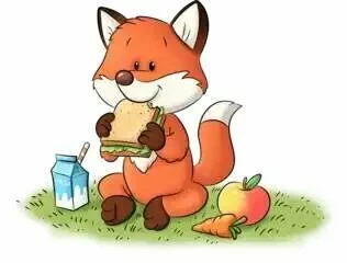 Цветной пример раскраски лисичка ест бутерброд