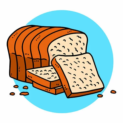 Цветной пример раскраски хлеб и его кусочки