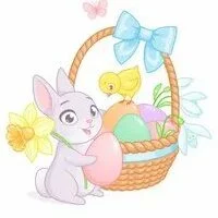 Цветной вариант раскраски подснежники и зайчик на пасху