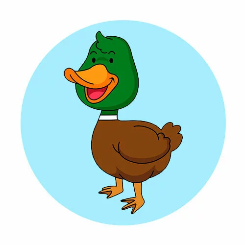 Цветной вариант раскраски утка по линиям