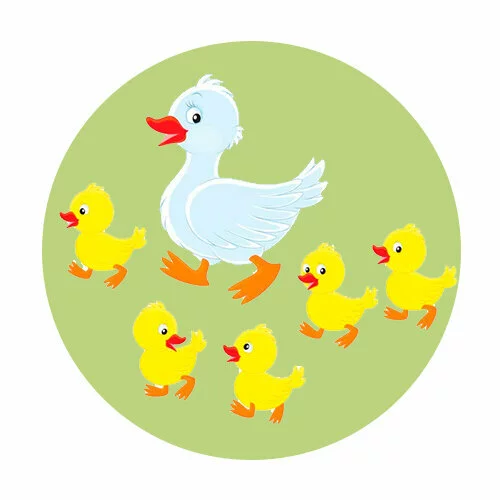 Цветной пример раскраски мама утка выгуливает утят