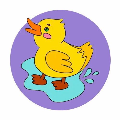 Цветной вариант раскраски утка зовет