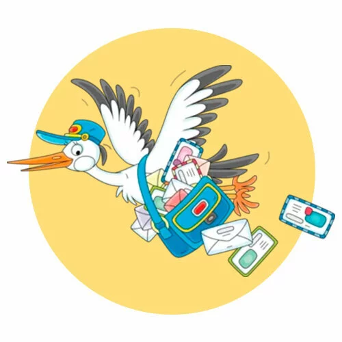 Цветной вариант раскраски аист-почтальон летит