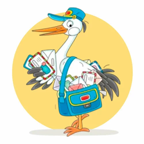 Цветной пример раскраски почтальон-аист