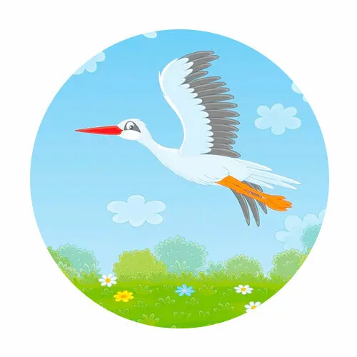 Цветной вариант раскраски аист перелетная птица в полете