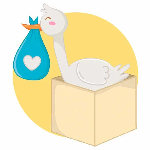 Цветной вариант раскраски аист подарок кулек