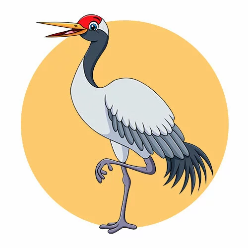 Цветной вариант раскраски журавль красивый