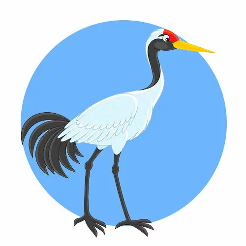 Цветной вариант раскраски журавль красивая птица