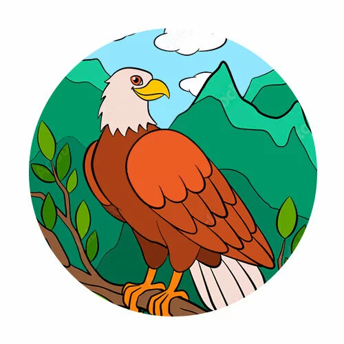 Цветной вариант раскраски орел на ветке дерева