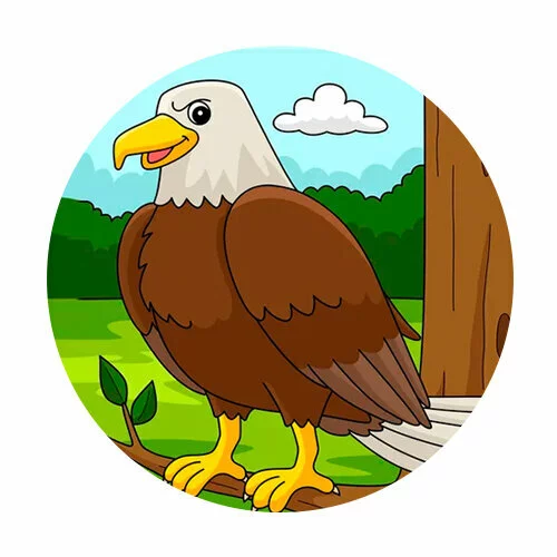 Цветной вариант раскраски орел на дереве