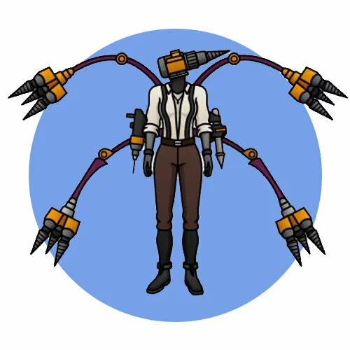 Цветной вариант раскраски дрель-вумен