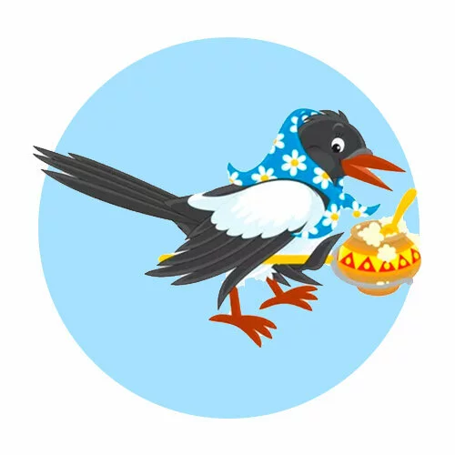 Цветной вариант раскраски сорока из сказки