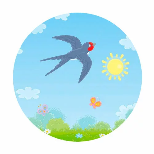 Цветной вариант раскраски ласточка в лесу