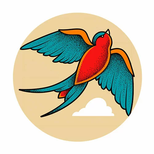 Цветной вариант раскраски ласточка для тату