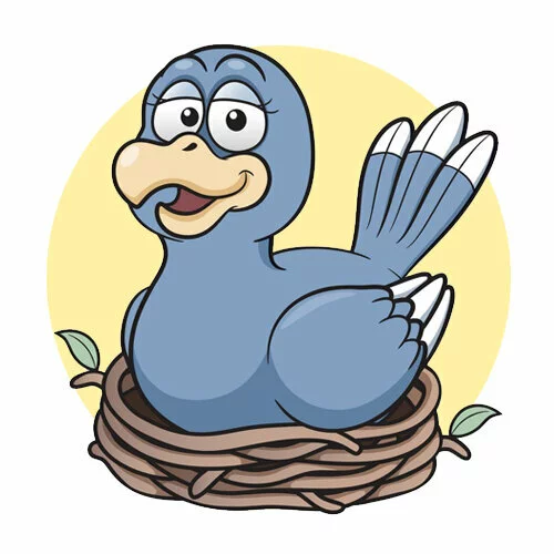 Цветной вариант раскраски птица в гнезде