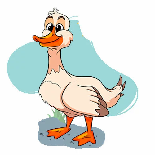 Цветной вариант раскраски смешной гусь мультяшный