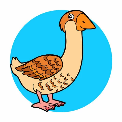 Цветной вариант раскраски необычный гусь