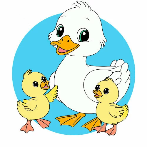 Цветной вариант раскраски мама гусыня и ее птенцы